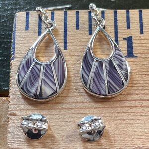 Teardrop Fan Quahog Wampum Shell Sterling Silver Earrings Jewelry E1080